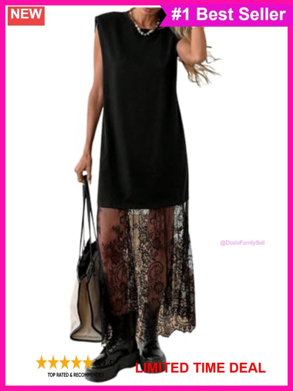 Women's Lace Maxi Dress Sleeveless T-Shirt Dress Summer Casual